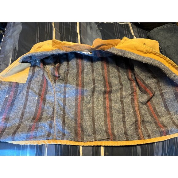 VTG Carhartt Barn Chore Tan Jacket Blanket Lined Work Coat HD Canvas Mens - Picture 7 of 16